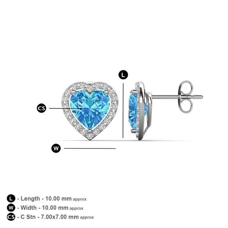 Ocean Blue Diamond Heart Stud Earrings | Italian Silver Plated - SACH JEWELS