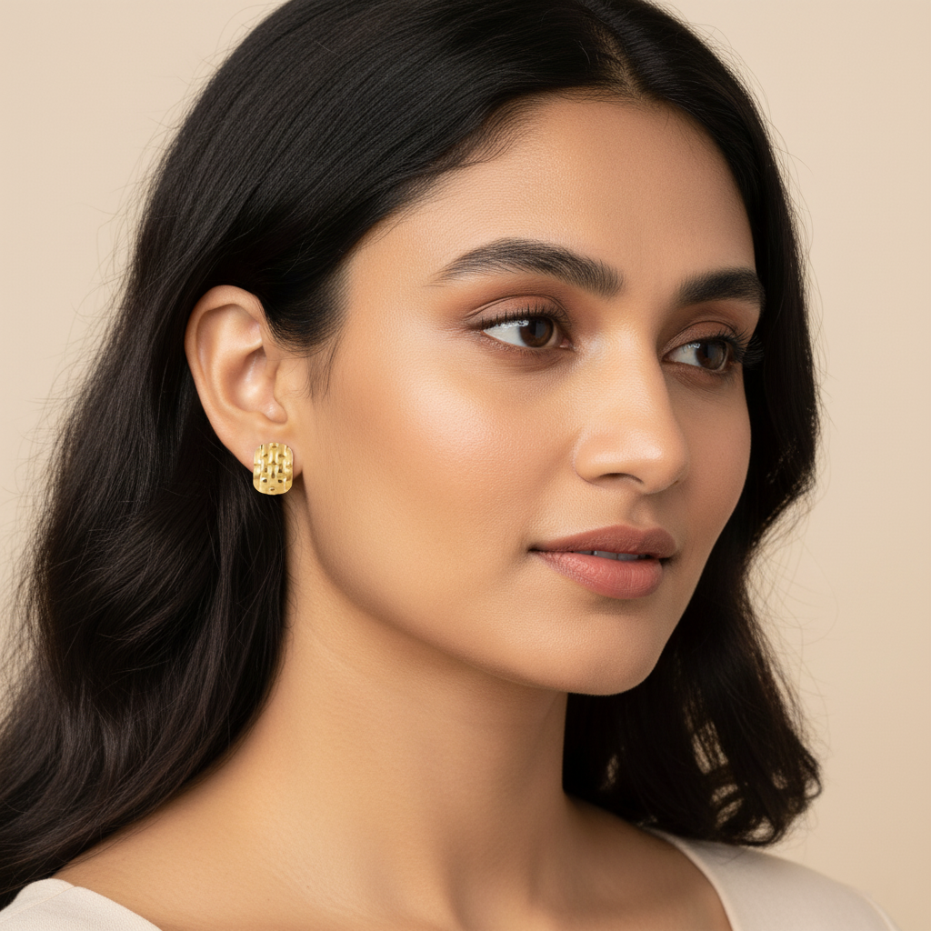 Golden Weave Stud Earrings | Italian Gold Plated SACH JEWELS