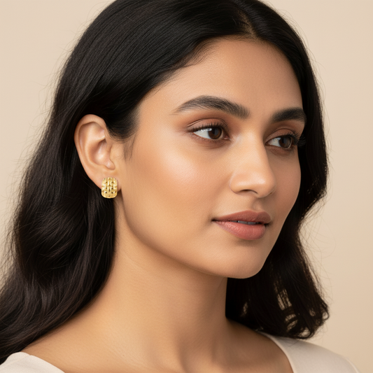Golden Weave Stud Earrings | Italian Gold Plated SACH JEWELS