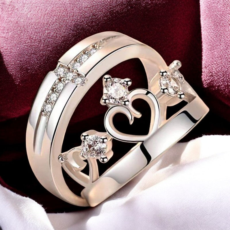 King Queen Diamond Couple Ring | Italian Silver Plated - SACH JEWELS