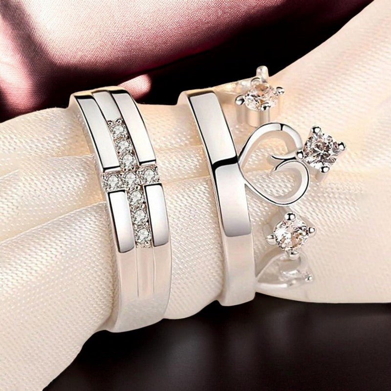 King Queen Diamond Couple Ring | Italian Silver Plated - SACH JEWELS