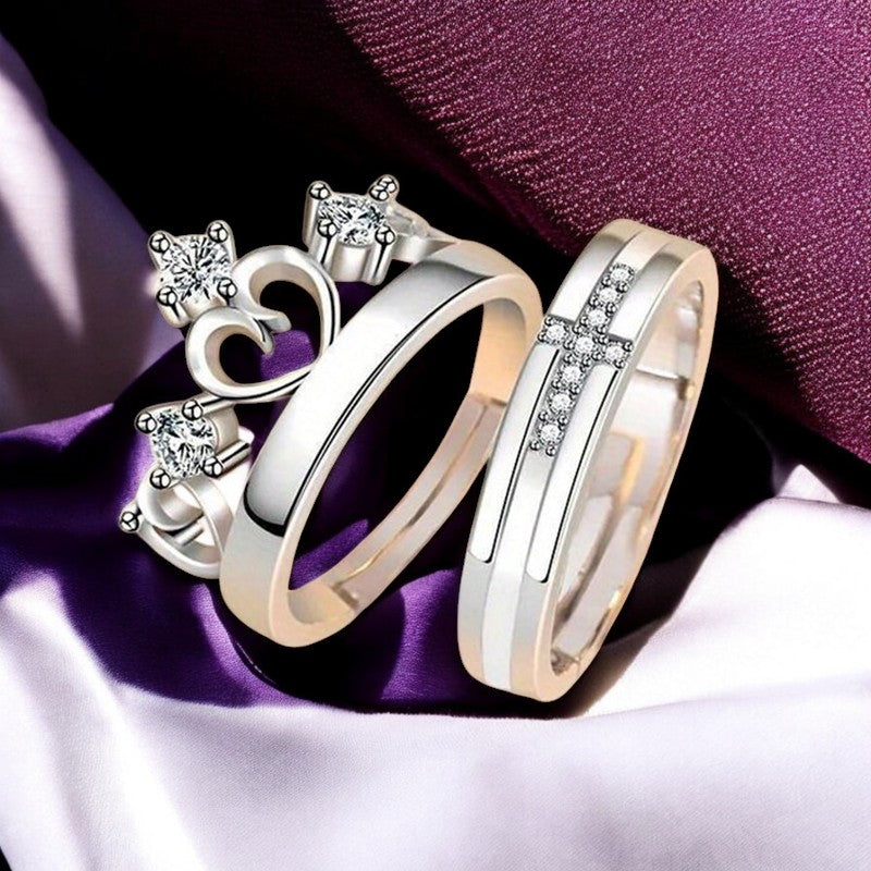 King Queen Diamond Couple Ring | Italian Silver Plated - SACH JEWELS