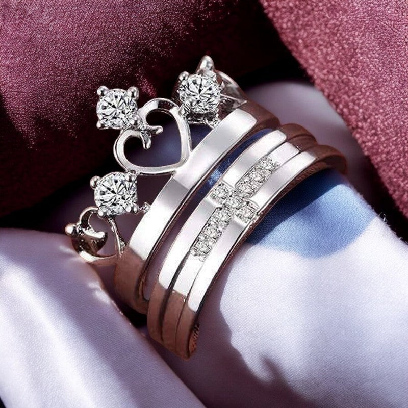 King Queen Diamond Couple Ring | Italian Silver Plated - SACH JEWELS