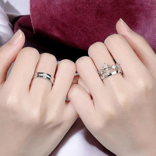 King Queen Diamond Couple Ring | Italian Silver Plated - SACH JEWELS