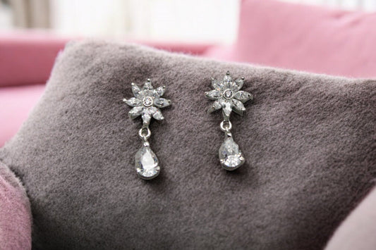 Star flower diamond drop stud Earrings | 925 Sterling Silver - SACH JEWELS