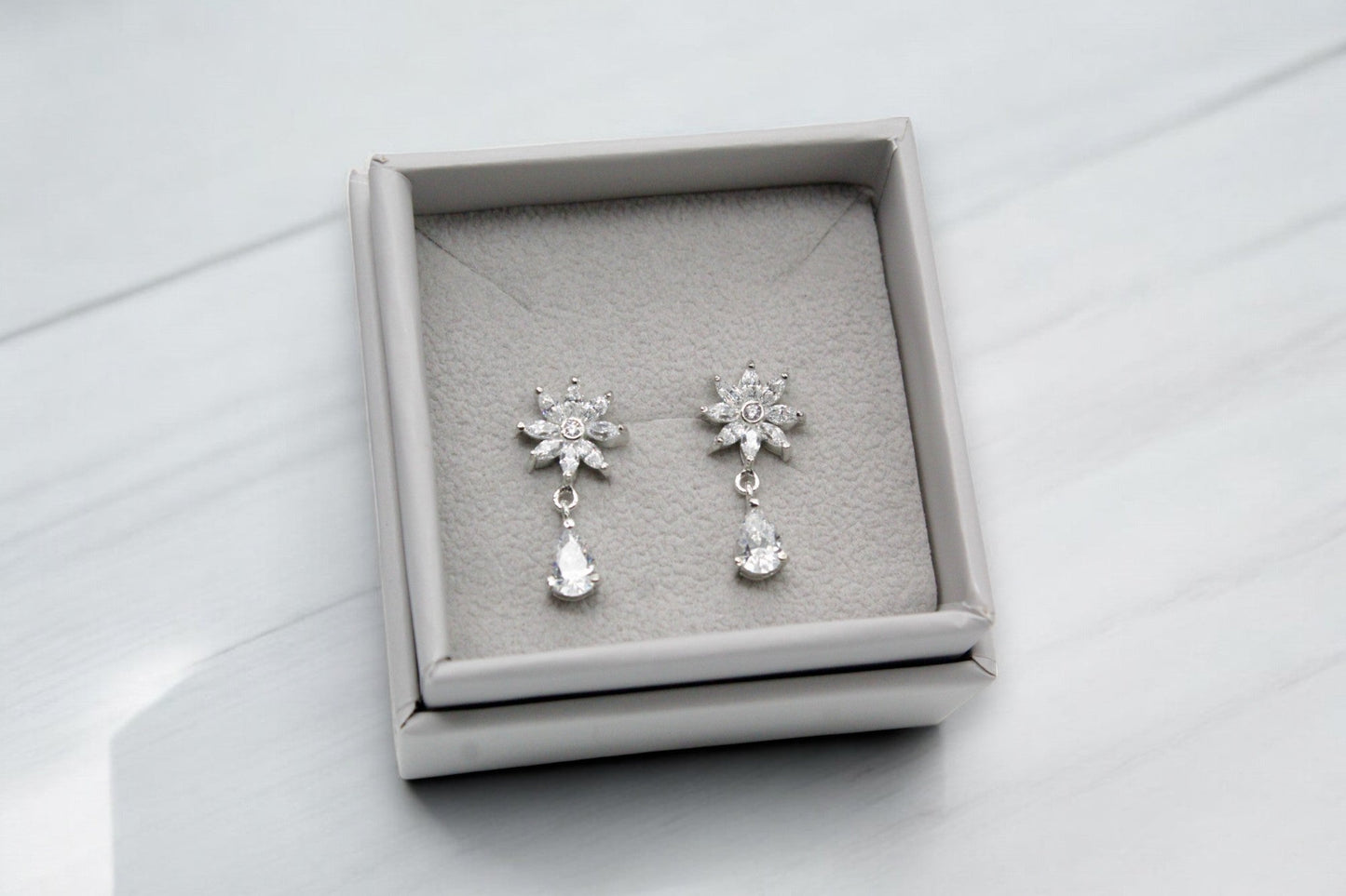 Star flower diamond drop stud Earrings | 925 Sterling Silver - SACH JEWELS