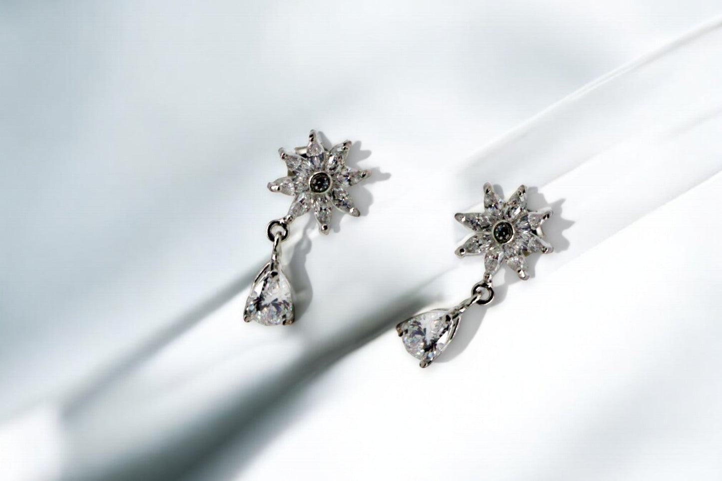 Star flower diamond drop stud Earrings | 925 Sterling Silver - SACH JEWELS