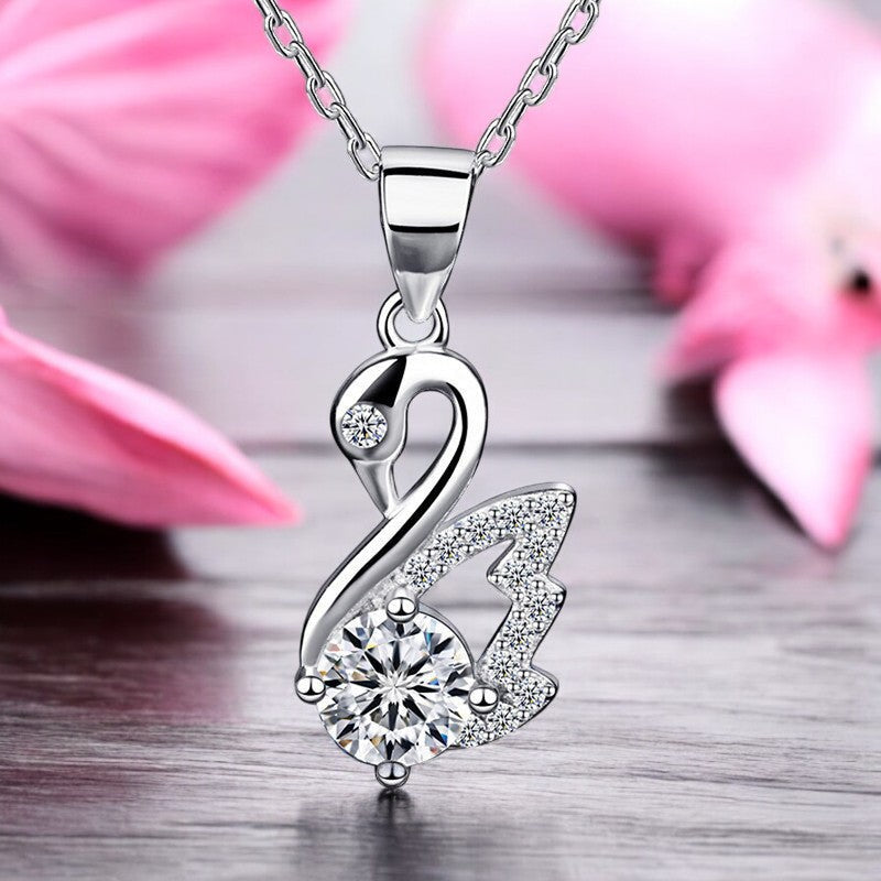 Elegant Swan Diamond Necklace | Italian Silver Plated - SACH JEWELS