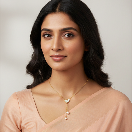 Golden Heart Dangle Pearl Pendant Necklace | Italian Gold Plated SACH JEWELS