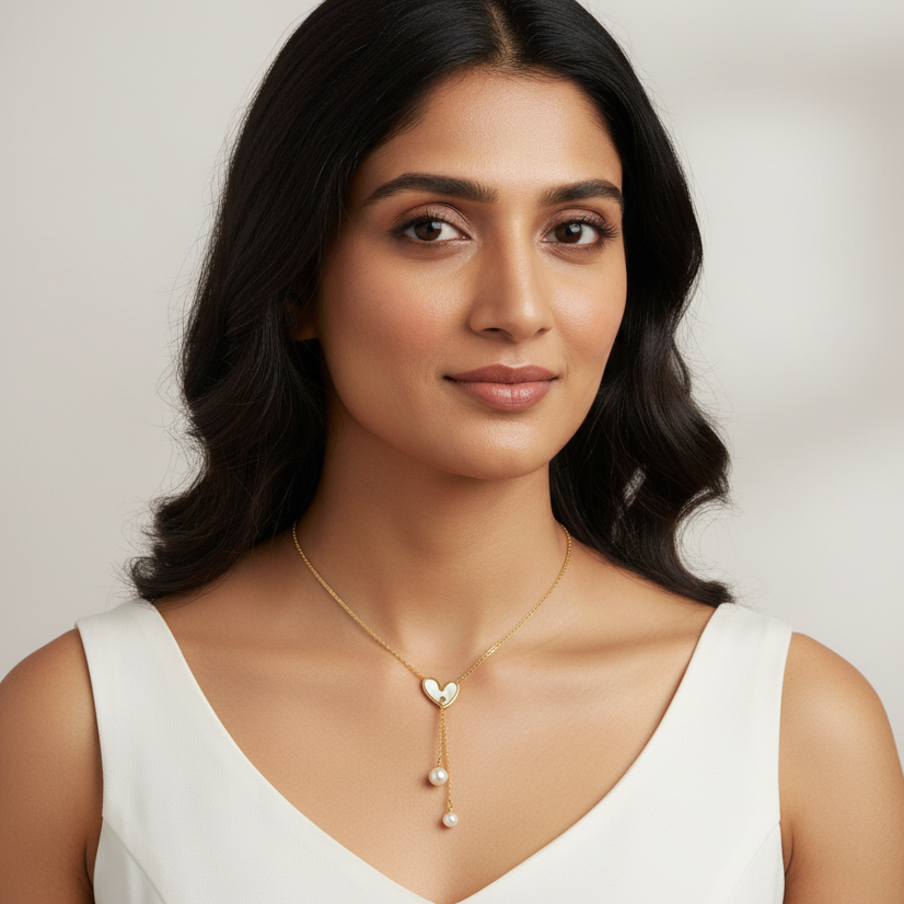 Golden Heart Dangle Pearl Pendant Necklace | Italian Gold Plated SACH JEWELS