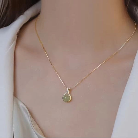 Jade Green Drop Pendant Necklace | Italian Gold Plated - SACH JEWELS