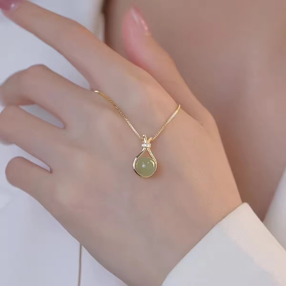 Jade Green Drop Pendant Necklace | Italian Gold Plated - SACH JEWELS