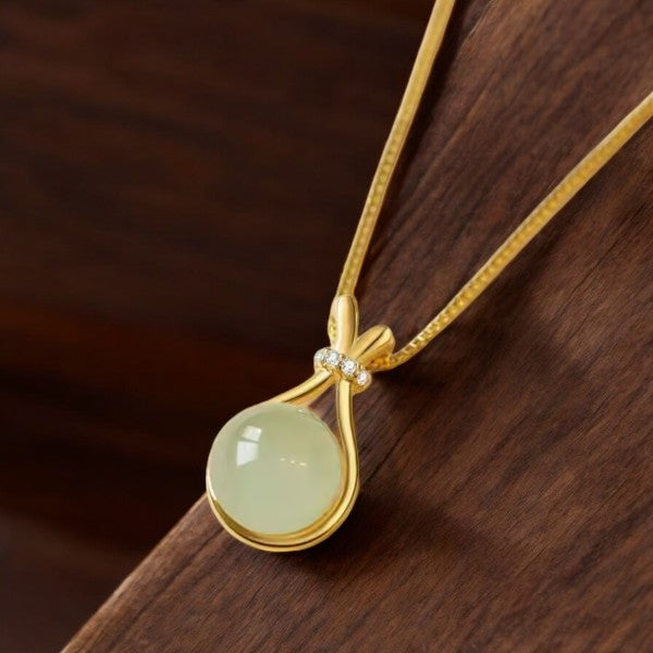 Jade Green Drop Pendant Necklace | Italian Gold Plated - SACH JEWELS