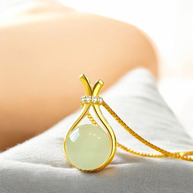 Jade Green Drop Pendant Necklace | Italian Gold Plated - SACH JEWELS