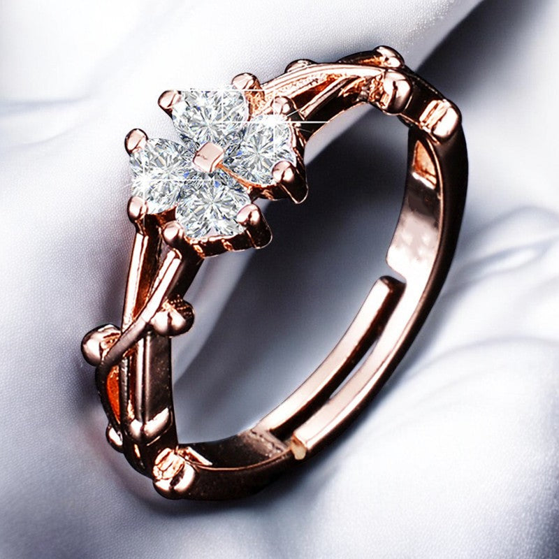 Elegant Diamond Flower Ring | Rose Gold Plated - SACH JEWELS