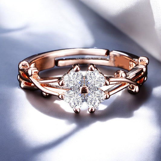 Elegant Diamond Flower Ring | Rose Gold Plated - SACH JEWELS