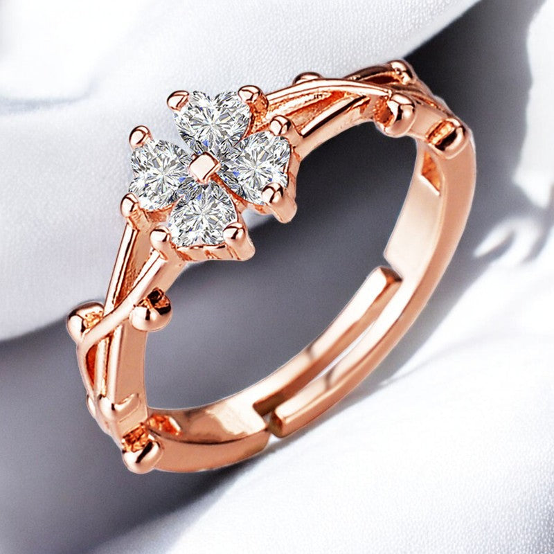Elegant Diamond Flower Ring | Rose Gold Plated - SACH JEWELS