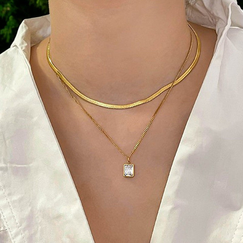 Double Layered Square Diamond Necklace | Italian Gold Plated - SACH JEWELS