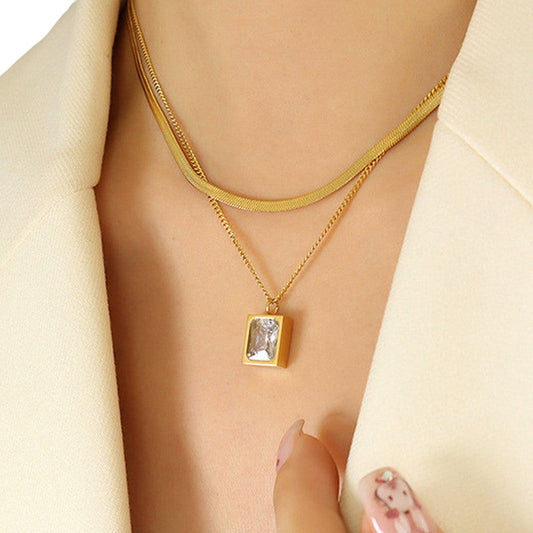 Double Layered Square Diamond Necklace | Italian Gold Plated - SACH JEWELS