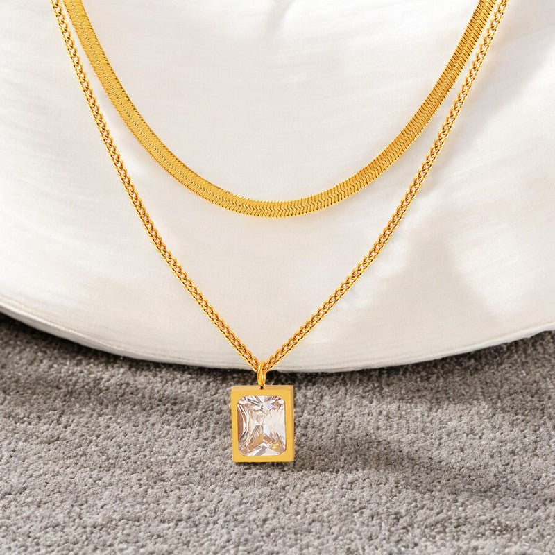Double Layered Square Diamond Necklace | Italian Gold Plated - SACH JEWELS