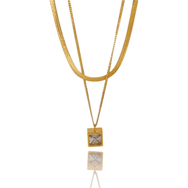 Double Layered Square Diamond Necklace | Italian Gold Plated SACH JEWELS