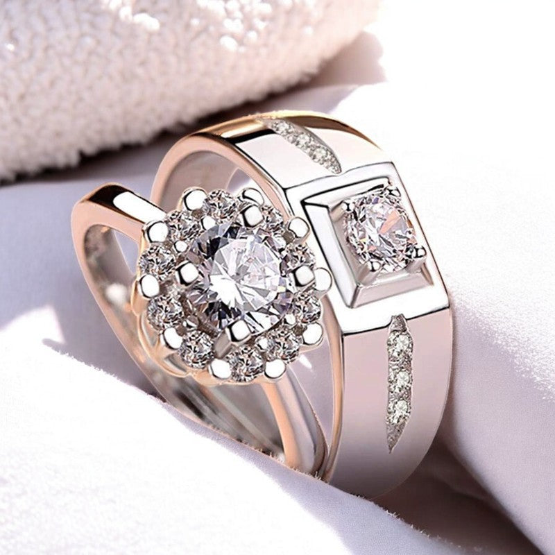 Elegant Diamond Couple Ring | Italian Silver Plated - SACH JEWELS