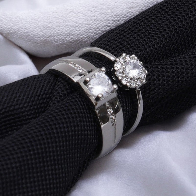 Elegant Diamond Couple Ring | Italian Silver Plated - SACH JEWELS