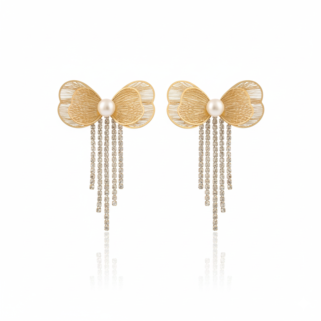 Pearl Bow Drape Earrings | Italian Gold Plated SACH JEWELS