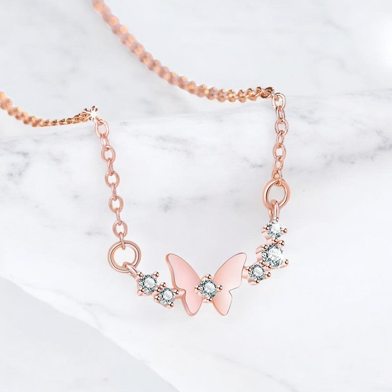 Butterfly Chime Diamond Necklace | Rose Gold Plated - SACH JEWELS