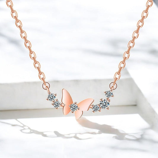 Butterfly Chime Diamond Necklace | Rose Gold Plated - SACH JEWELS