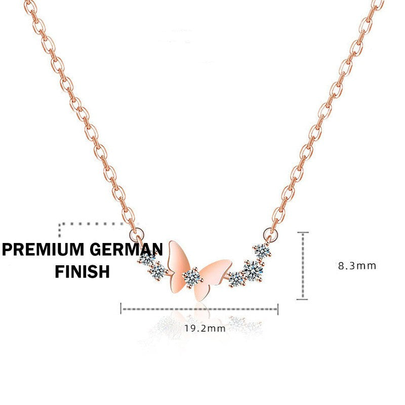 Butterfly Chime Diamond Necklace | Rose Gold Plated - SACH JEWELS