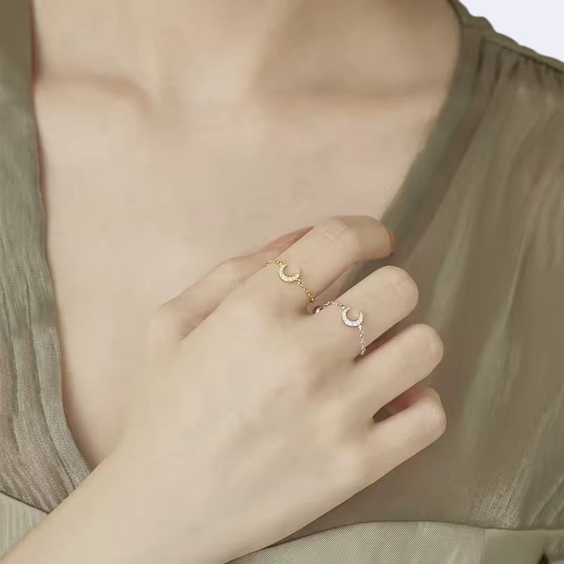 Midnight Moon Diamond Ring Chain | Italian Silver Plated - SACH JEWELS