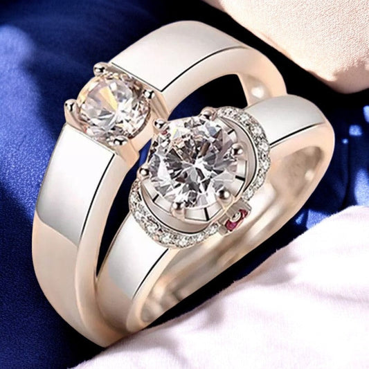 Lovely Diamond Couple Ring | Italian Silver Plated - SACH JEWELS