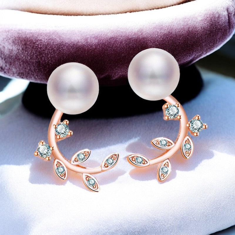 Pearl Diamond branch Earrings | Rose Gold Plated - SACH JEWELS