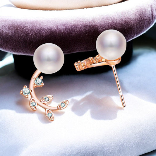 Pearl Diamond branch Earrings | Rose Gold Plated - SACH JEWELS
