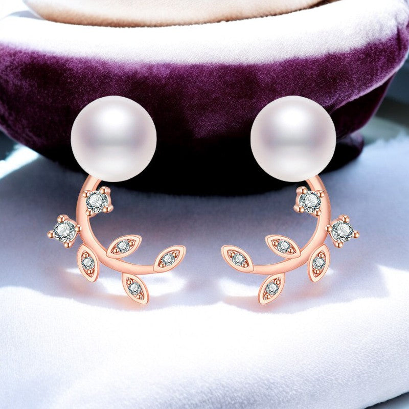 Pearl Diamond branch Earrings | Rose Gold Plated - SACH JEWELS