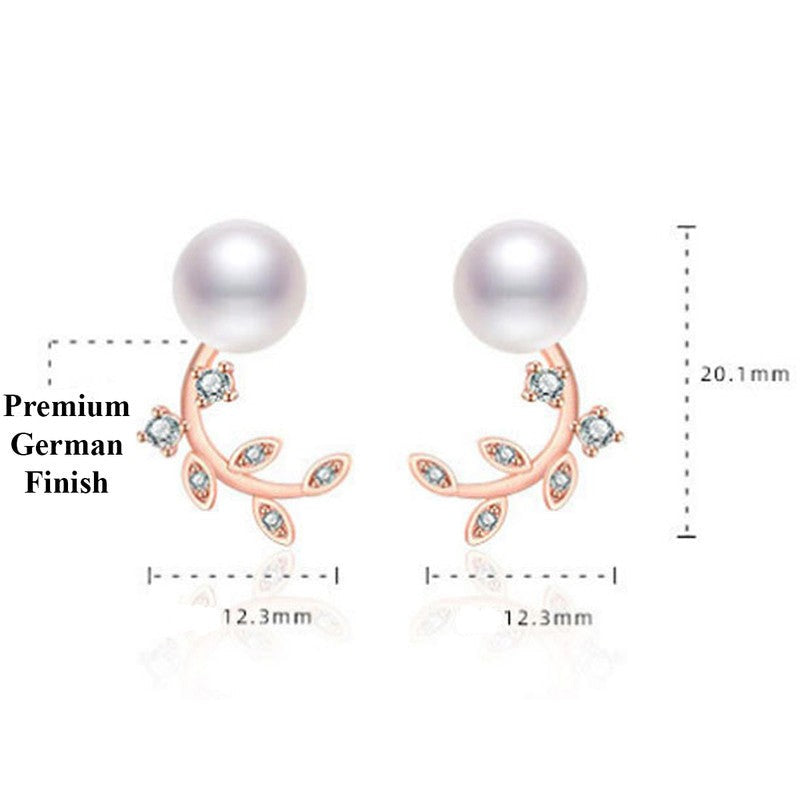 Pearl Diamond branch Earrings | Rose Gold Plated - SACH JEWELS