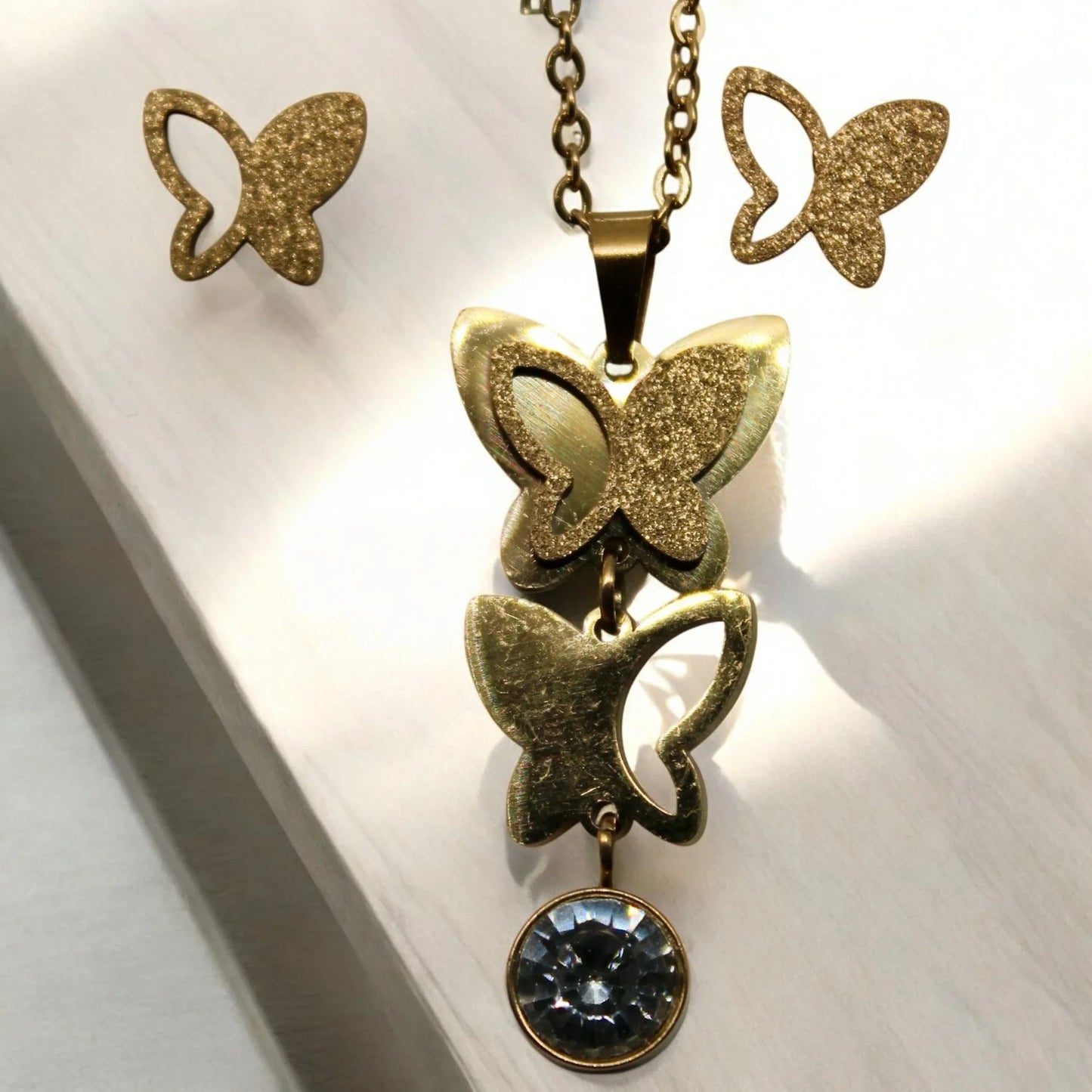 Rare Diamond Double Butterfly Pendant Set | Italian Gold Plated - SACH JEWELS