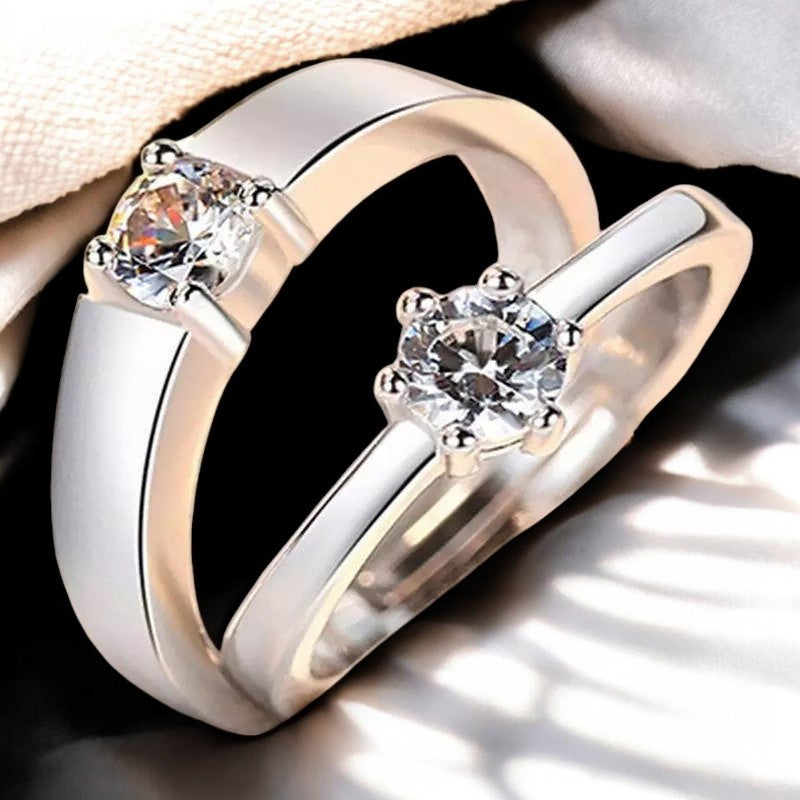 Minimalistic Diamond Couple Ring | Italian Silver Plated - SACH JEWELS