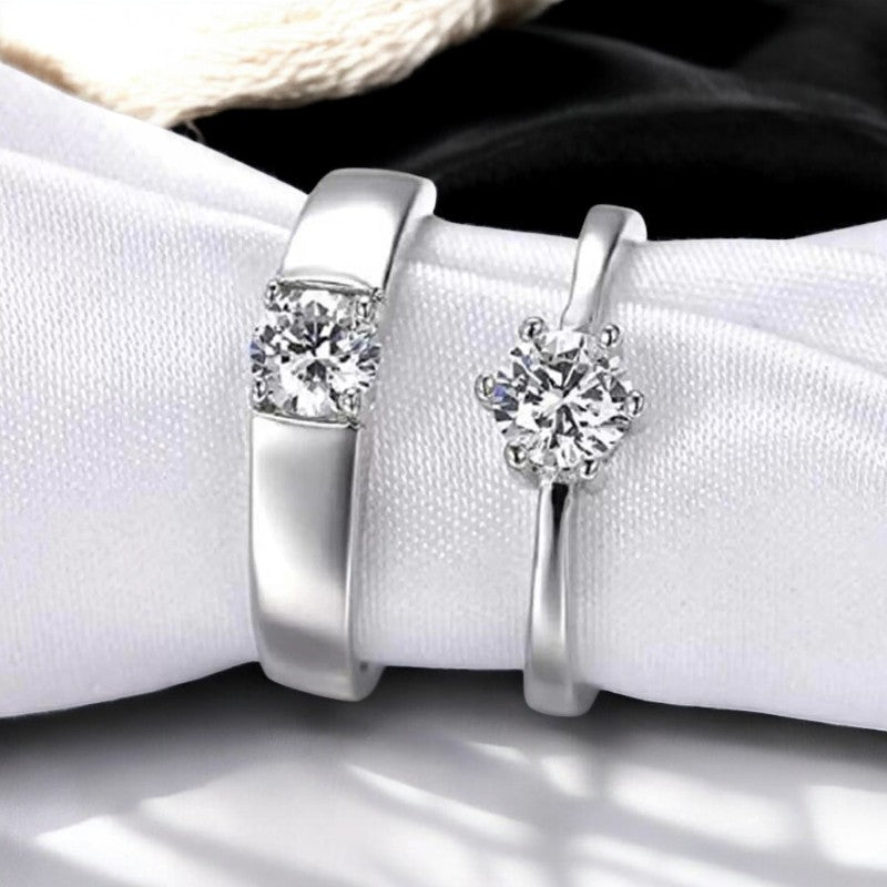 Minimalistic Diamond Couple Ring | Italian Silver Plated - SACH JEWELS