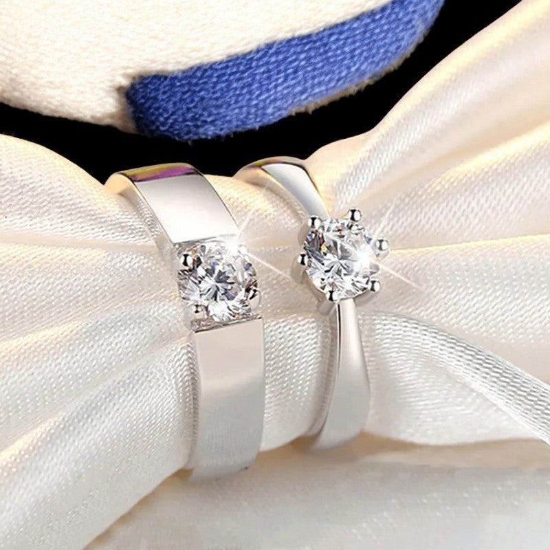 Minimalistic Diamond Couple Ring | Italian Silver Plated - SACH JEWELS
