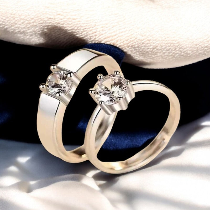 Minimalistic Diamond Couple Ring | Italian Silver Plated - SACH JEWELS