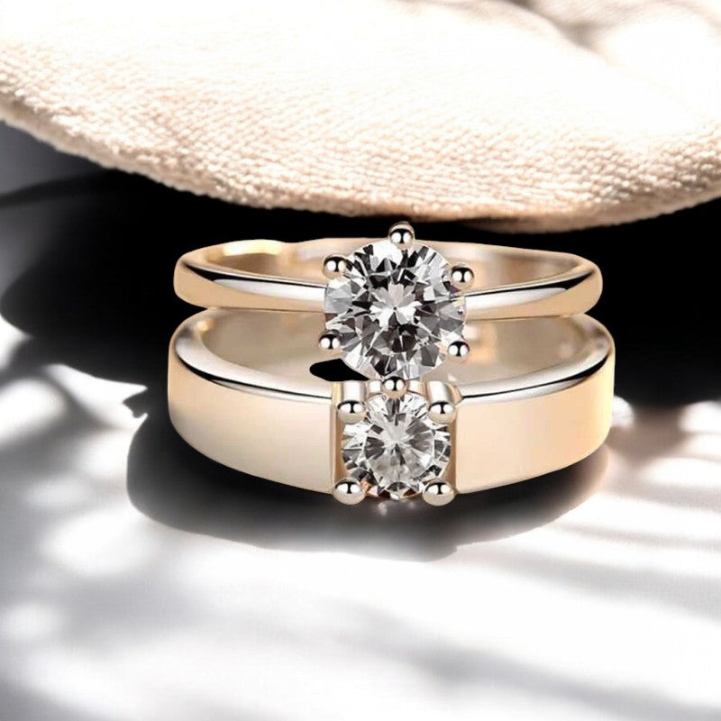 Minimalistic Diamond Couple Ring | Italian Silver Plated - SACH JEWELS
