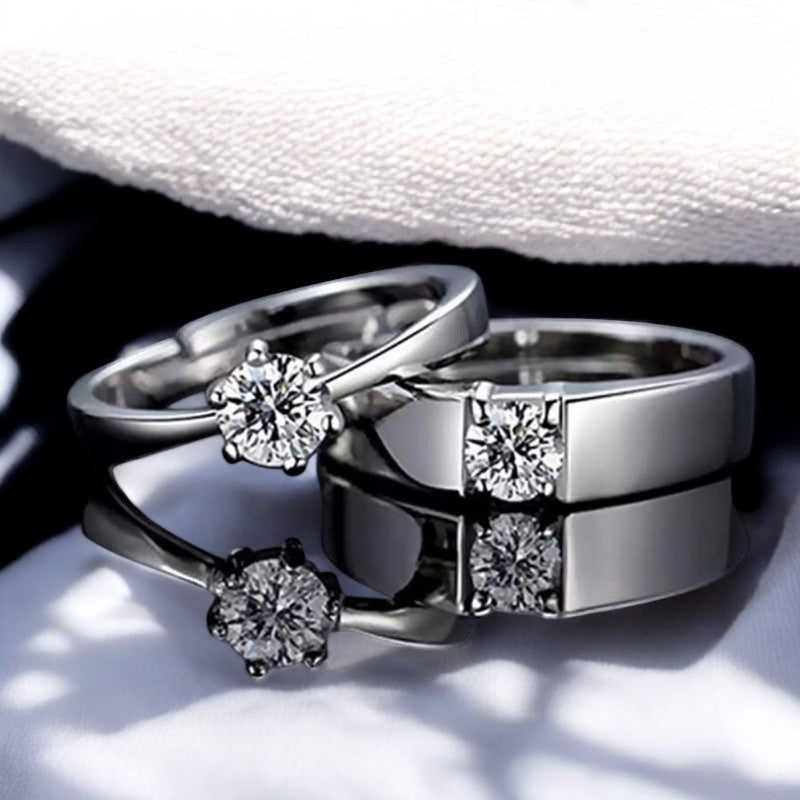 Minimalistic Diamond Couple Ring | Italian Silver Plated - SACH JEWELS