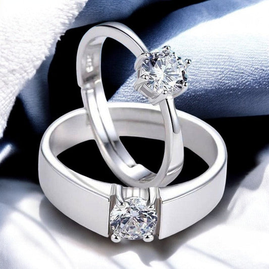 Minimalistic Diamond Couple Ring | Italian Silver Plated - SACH JEWELS