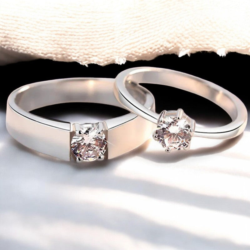 Minimalistic Diamond Couple Ring | Italian Silver Plated - SACH JEWELS