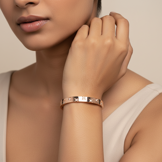 Gold Cross Motif Premium Cuff | Italian Rose Gold Plated SACH JEWELS