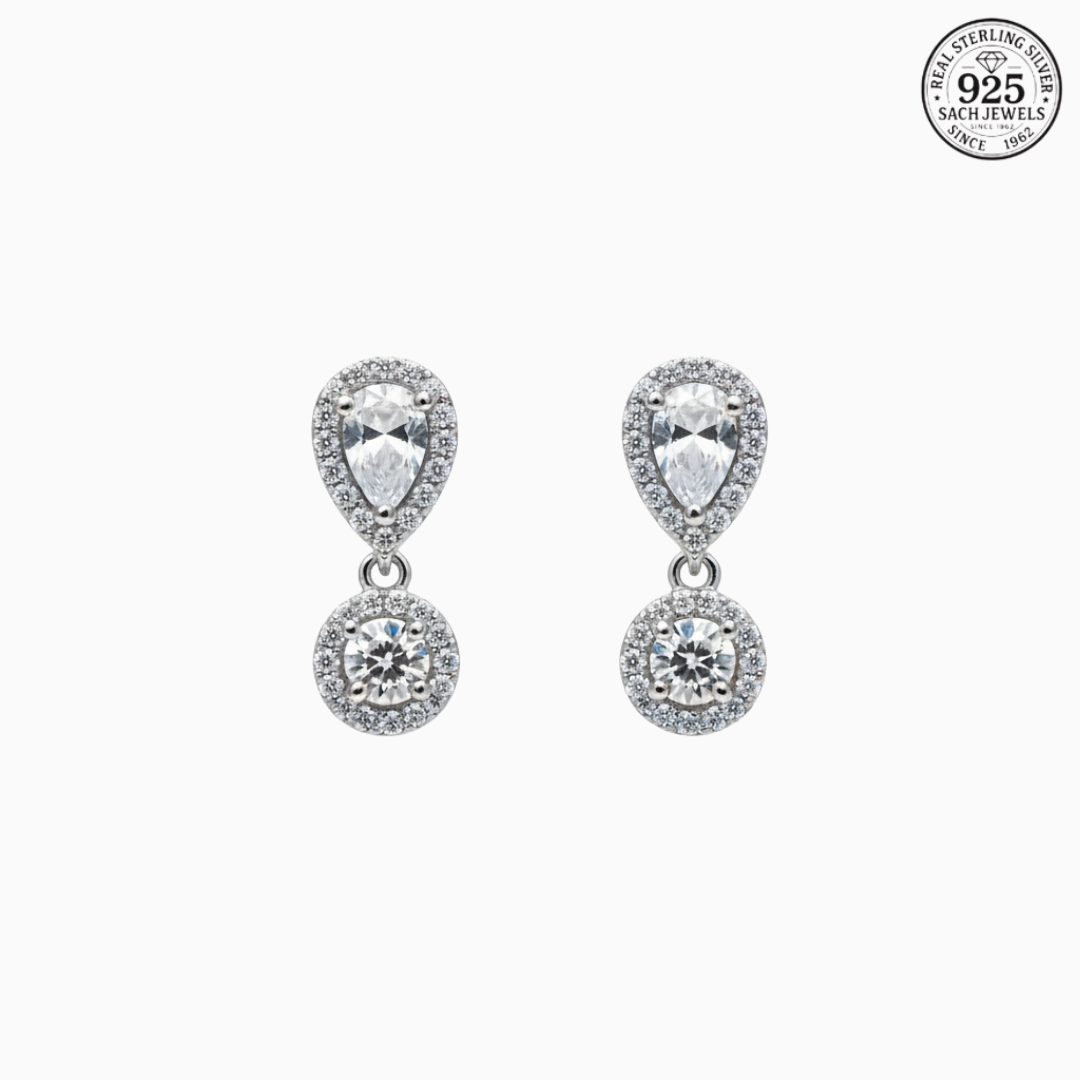 Teardrop Shaped Diamond Studded Earrings | 925 Sterling Silver SACH JEWELS