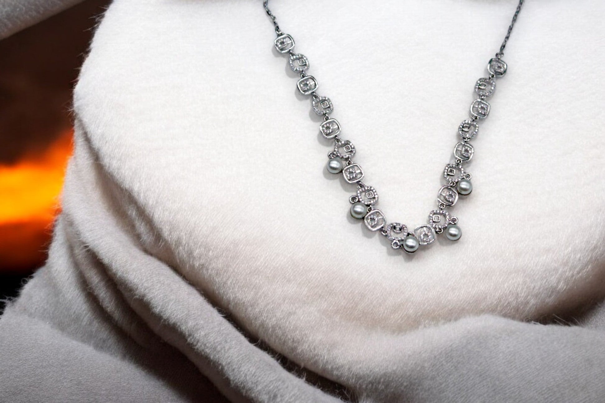 Pearl Diamond Studded Pendant Set | 925 Sterling Silver SACH JEWELS