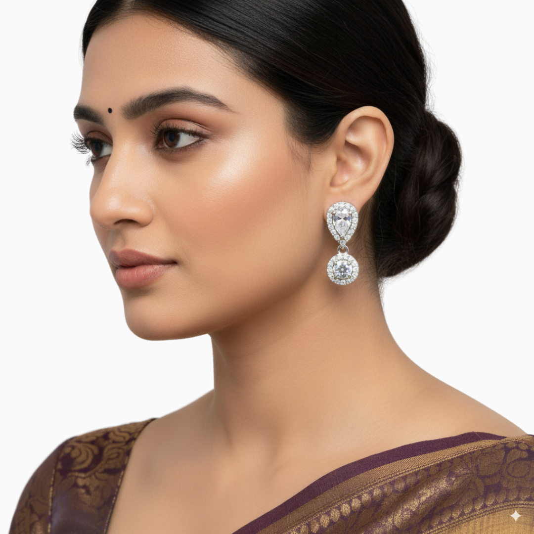Teardrop Shaped Diamond Studded Earrings | 925 Sterling Silver SACH JEWELS